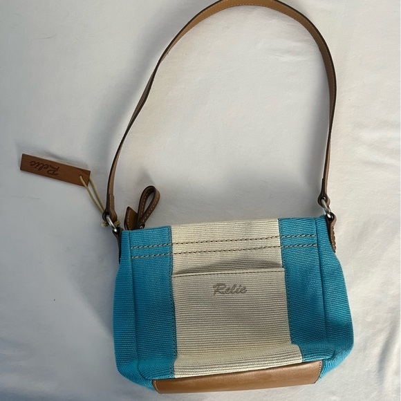 Relic small turquoise and cream canvas shoulder bag purse - Picture 16 of 16